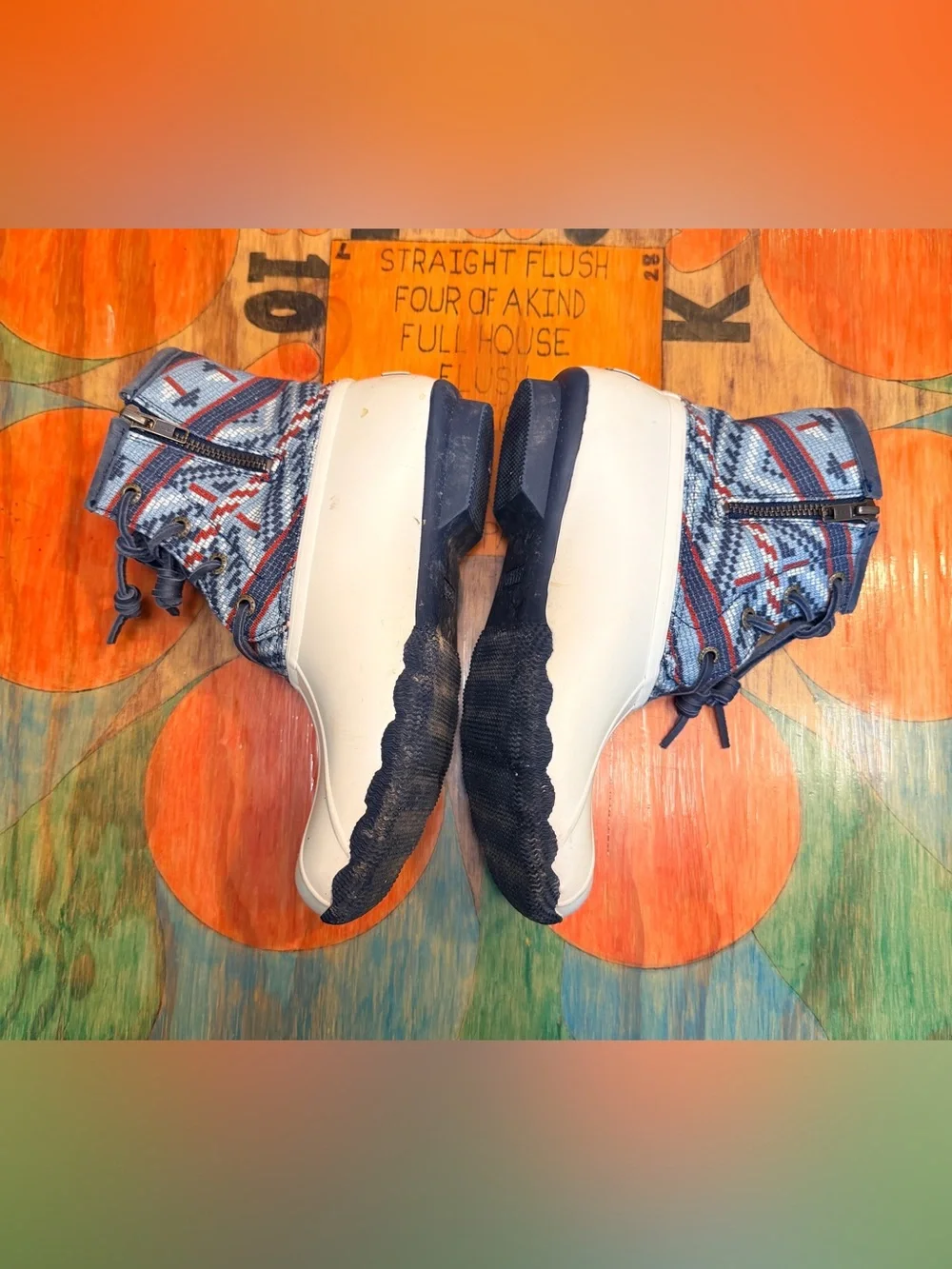 Womens Sperry sts82479 Ivory Blue Aztec Ankle Duck Boots Waterproof Size 7 Vacat